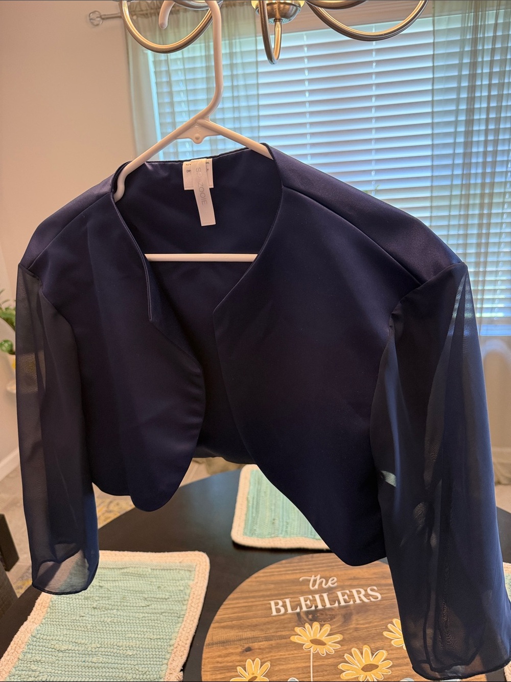 Spacious Navy Cropped Sheer-Sleeve Bolero Jacket